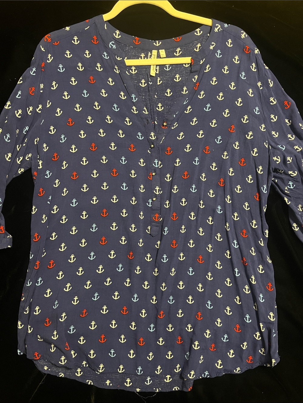 grand & greene Navy Anchor-Print Henley Tunic